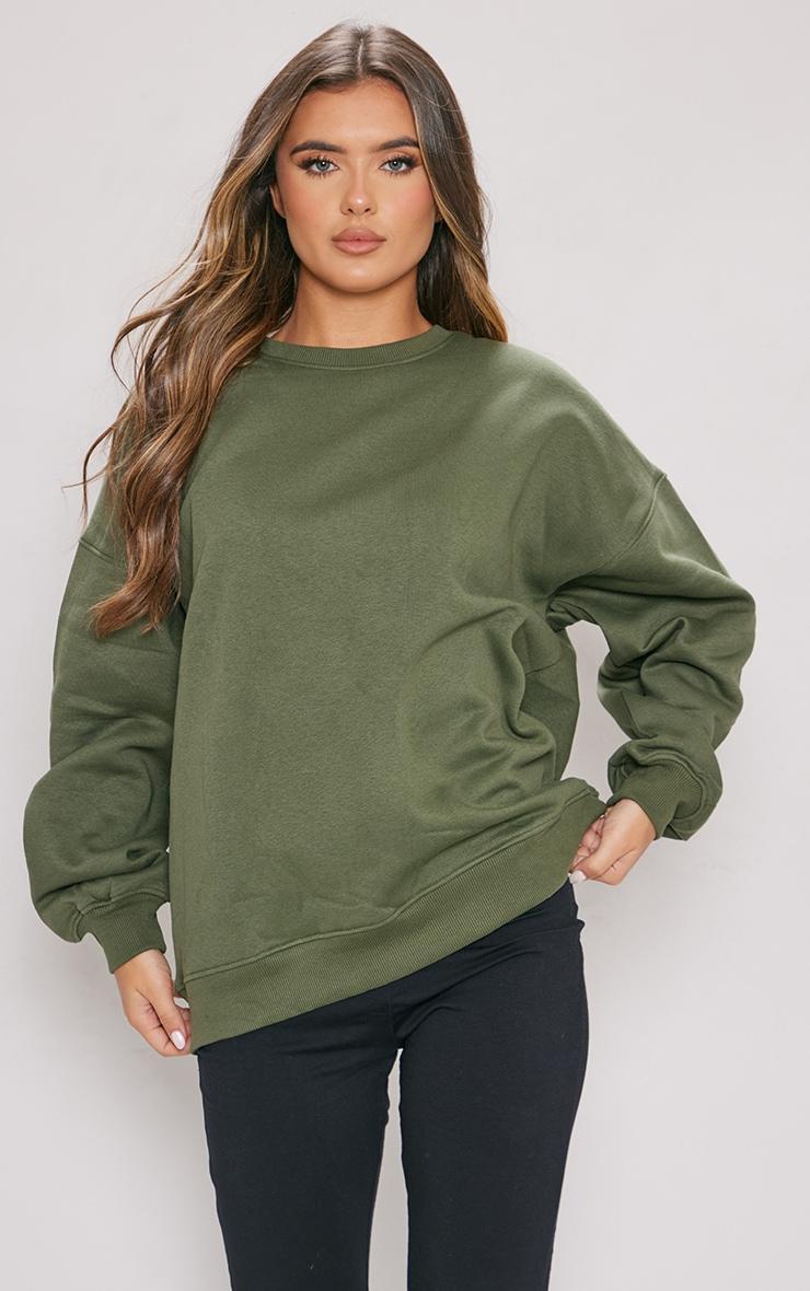 PRETTYLITTLETHING Khaki Back Embroidered Sweatshirt Product Image