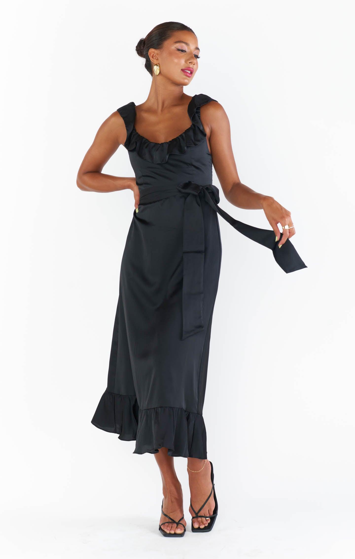 Alexis Midi Dress ~ Black Luxe Satin Product Image