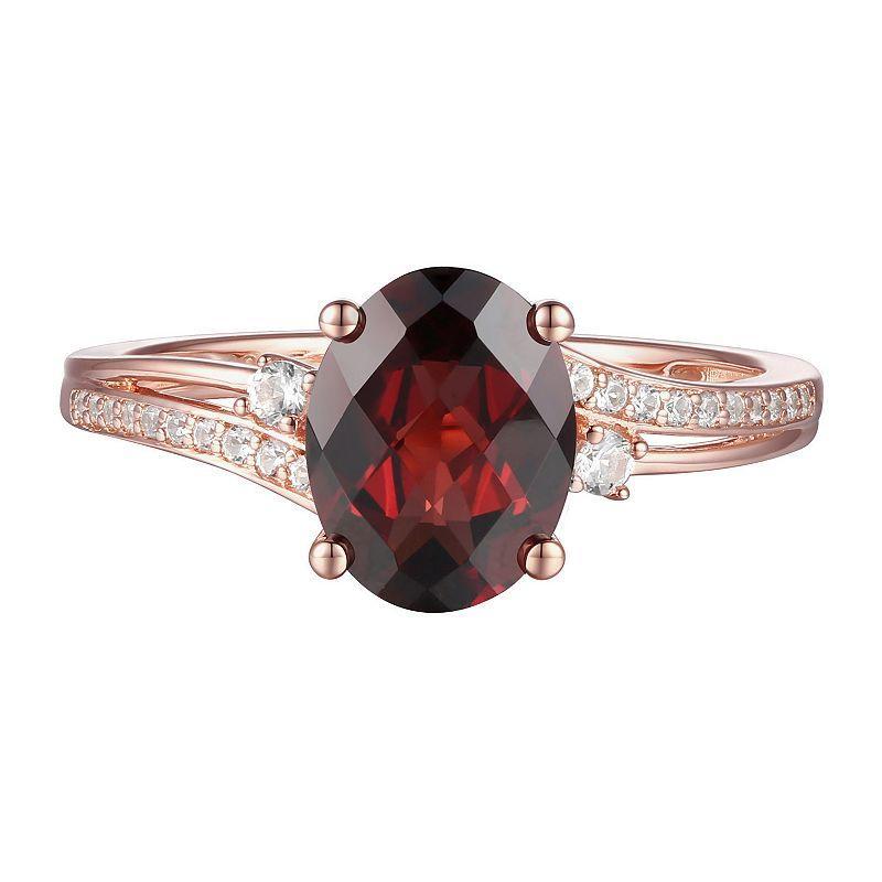 14k Rose Gold Over Silver Garnet & Lab-Created White Sapphire Ring, Womens Pink Product Image