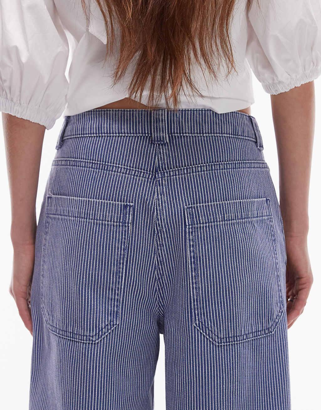 Topshop straight leg striped pants in blue Product Image