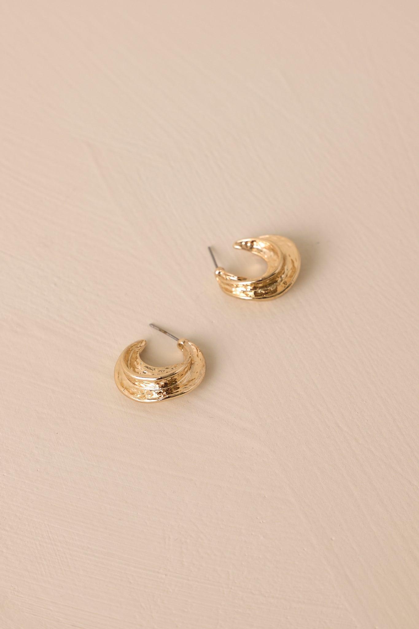 Lustrous Twist Gold Textured Hoop Earrings Product Image