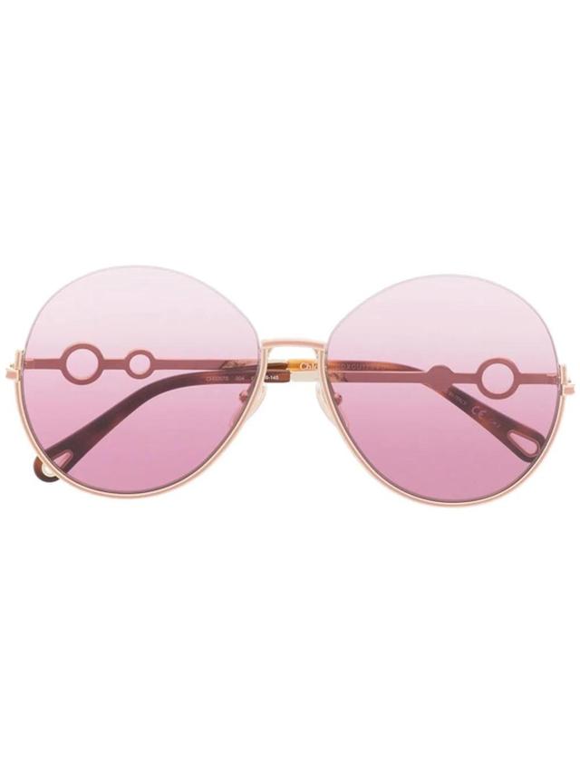 Round-frame Logo-charm Sunglasses In Gold Product Image