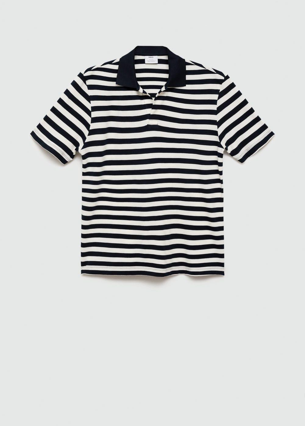 MANGO MAN - Regular fit striped piquÃ© cotton polo shirt dark navyMen Product Image