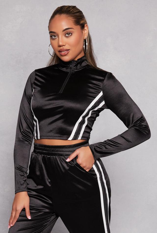 Womens Varsity Stripe Detail Zip Neck Crop Top Product Image