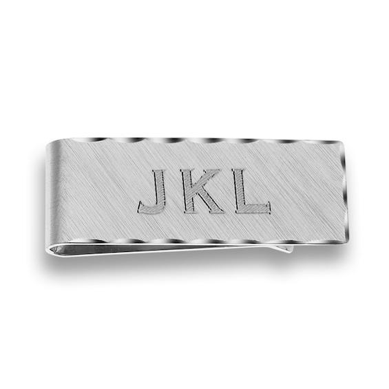 Men's Engraved Scallop Edge Money Clip in Sterling Silver (5 Characters) Product Image