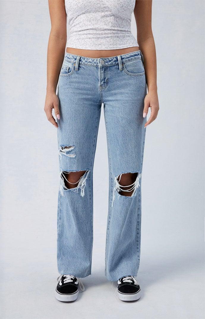 Women's Eco Light Indigo Ripped Wren Low Rise Wide Leg Jeans Product Image