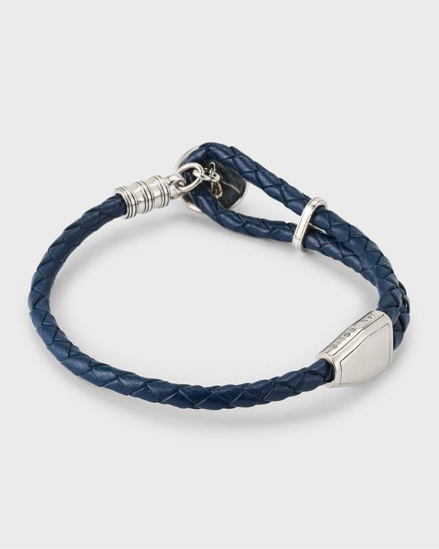 Men's Braided Leather Bracelet with Blue Tiger's Eye Product Image