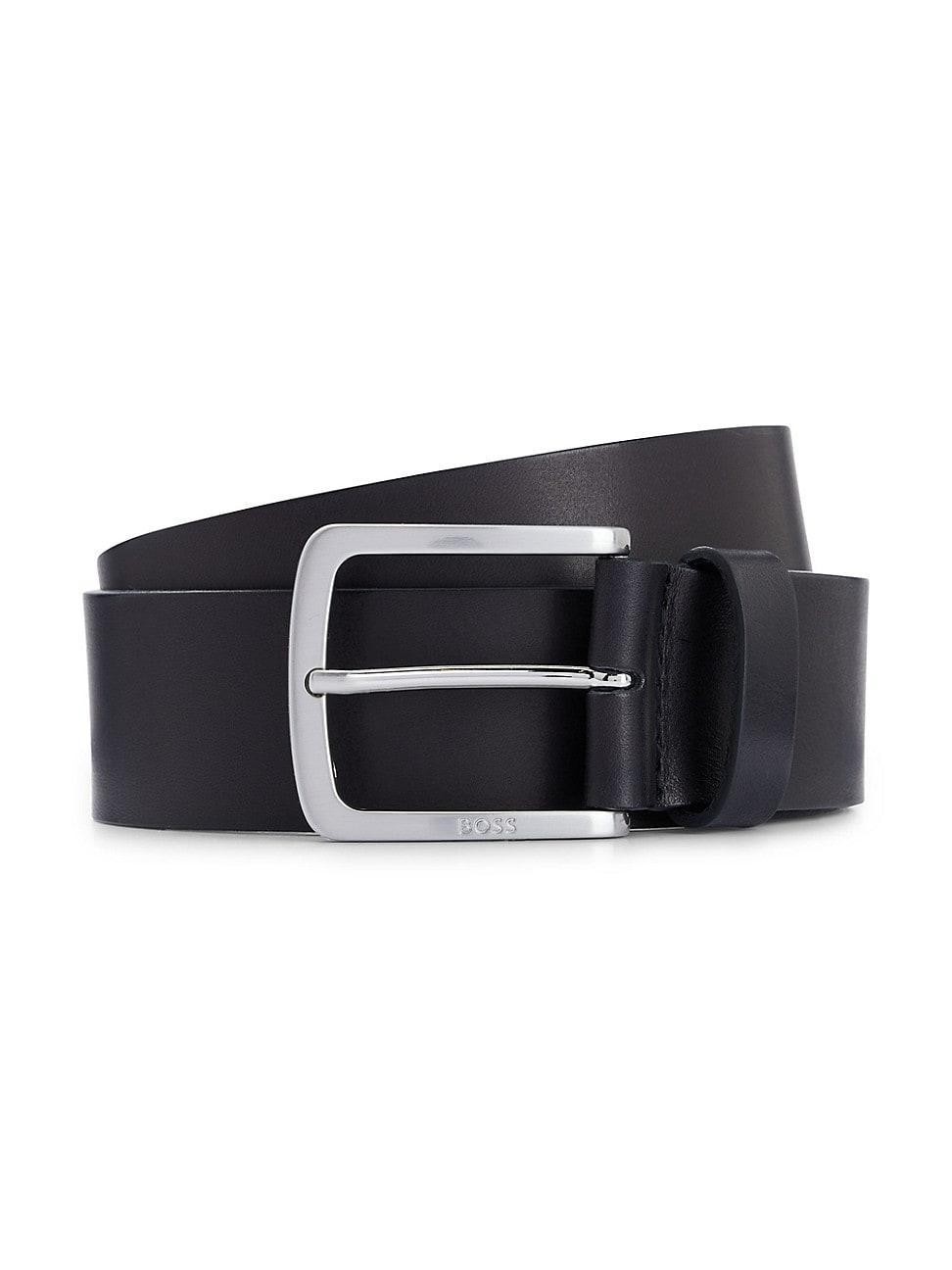 Mens Italian-leather belt with logo-engraved buckle Product Image