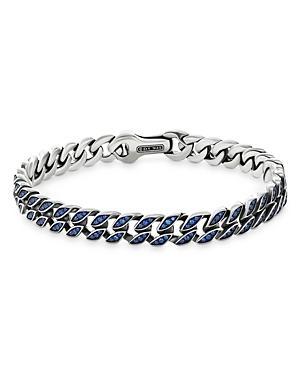 David Yurman Mens Curb Chain Bracelet in Sterling Silver with Sapphires, 8mm Product Image