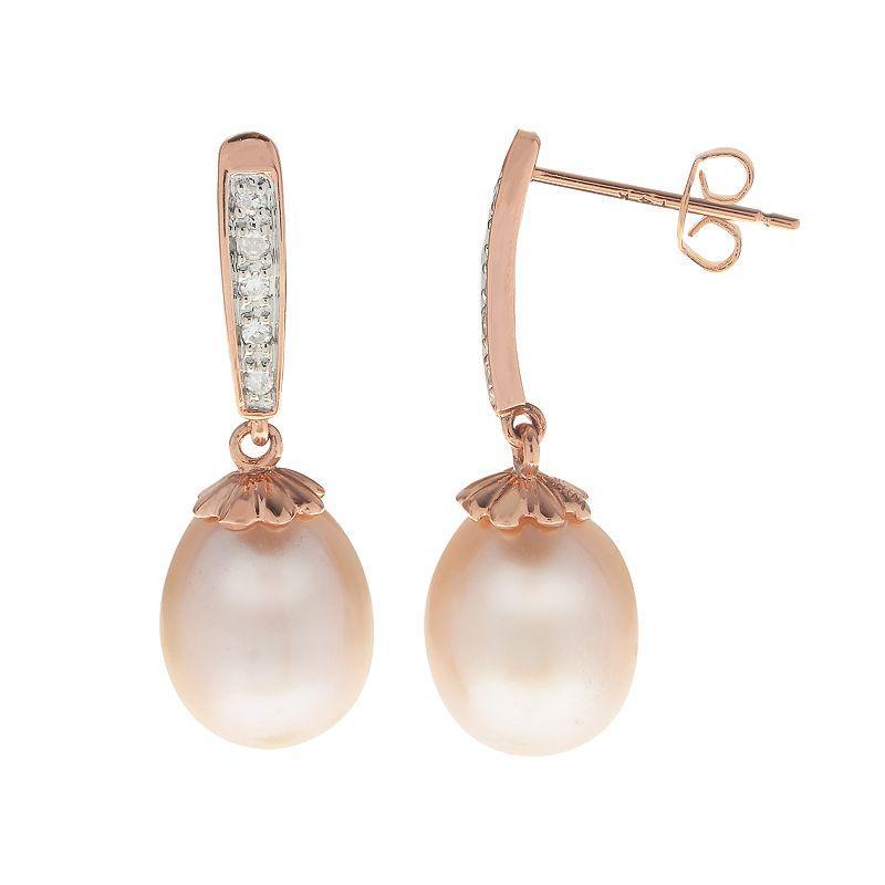 14k Rose Gold Freshwater Cultured Pearl & Diamond Accent Drop Earrings, Womens, White Product Image