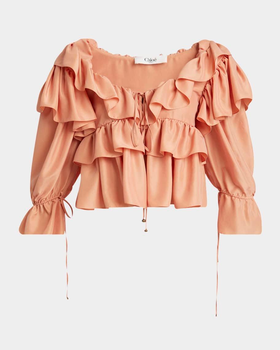 Ruffle Silk Peasant Top Product Image