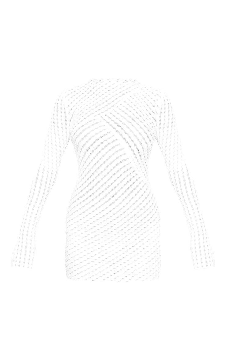  White Crinkle Texture Long Sleeve Bodycon Dress Product Image