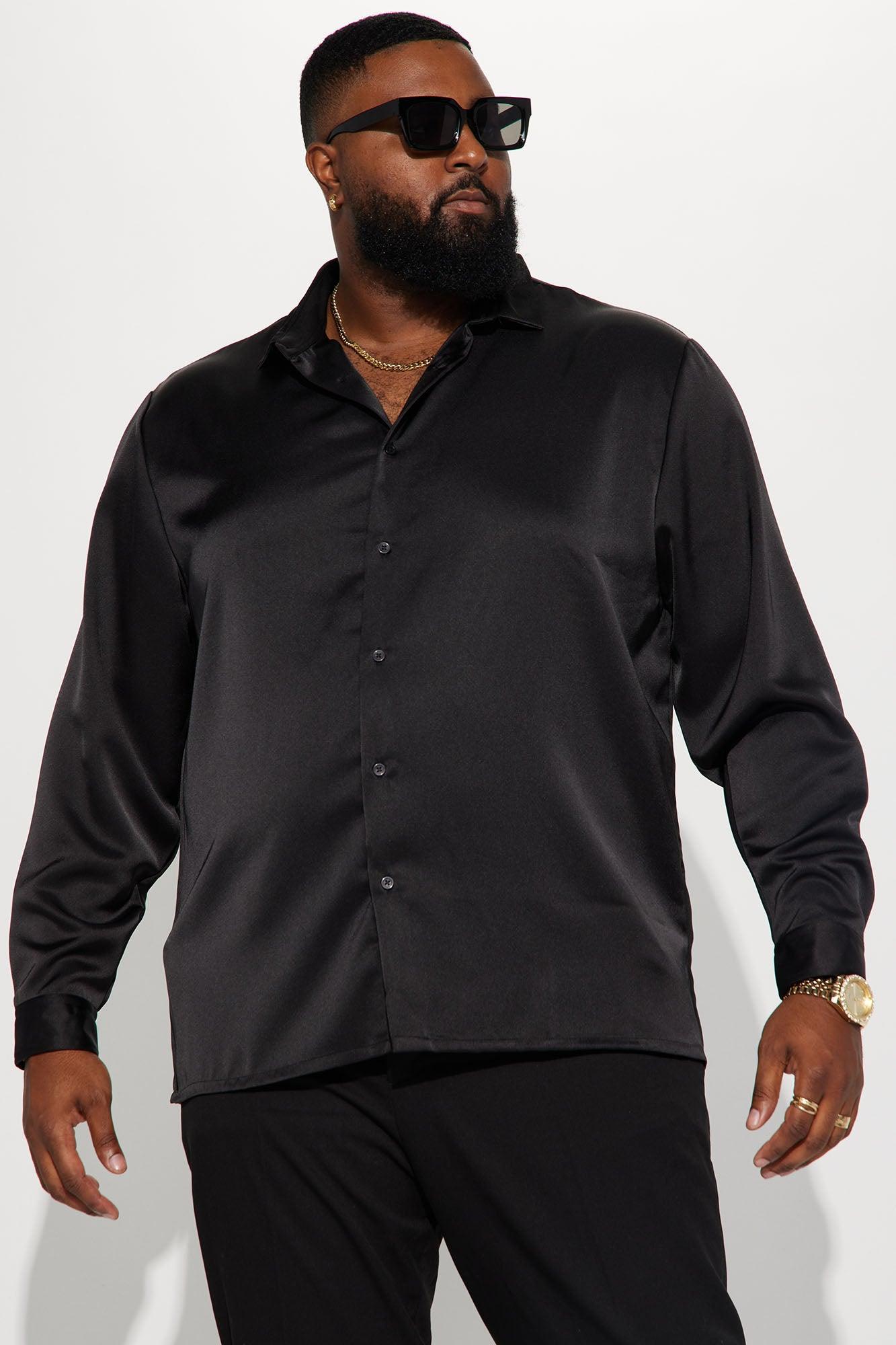 Links Satin Long Sleeve Button Up Shirt - Black Product Image