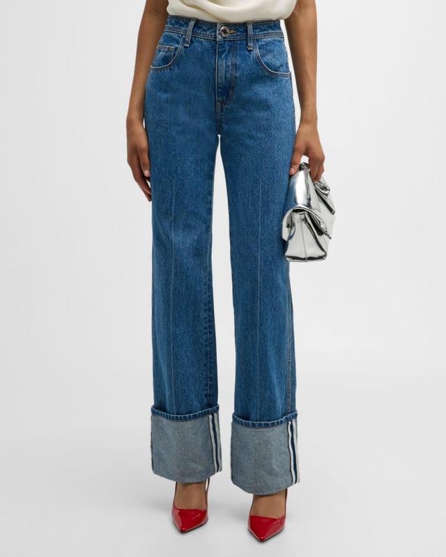 Alexa Wide-Leg Cuffed Denim Jeans Product Image