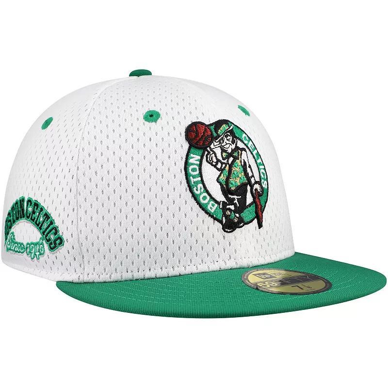 New Era Mens White Boston Celtics Throwback 2Tone 59FIFTY Fitted Hat - White, Kelly Green Product Image