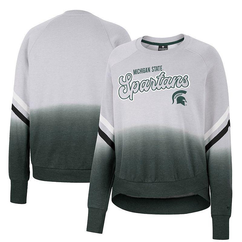 Womens Colosseum Gray Michigan State Spartans Cue Cards Dip-Dye Raglan Pullover Sweatshirt Product Image