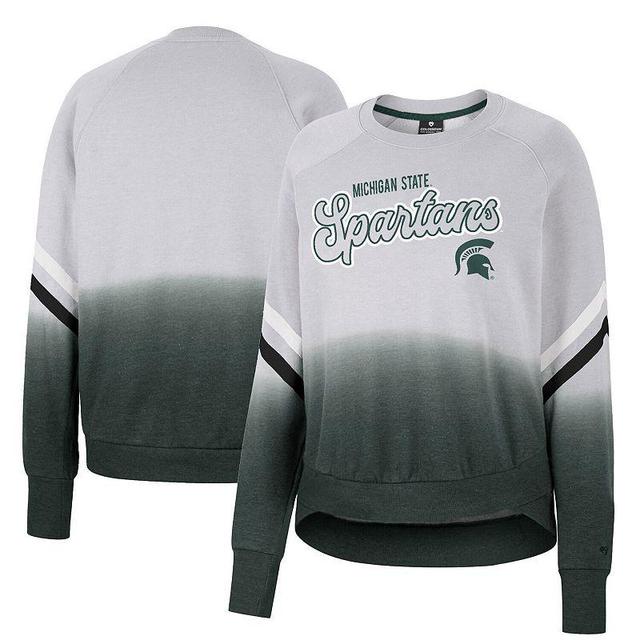 Womens Colosseum Gray Michigan State Spartans Cue Cards Dip-Dye Raglan Pullover Sweatshirt Product Image