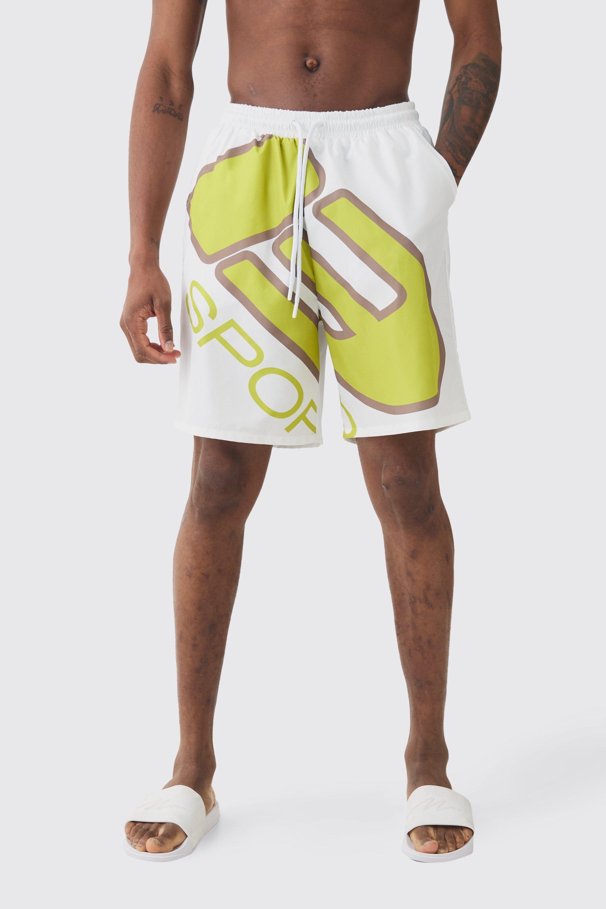 Tall Moto Printed Swim Trunks | boohooMAN USA Product Image