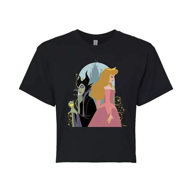 Disneys Sleeping Beauty Maleficent & Aurora Juniors Cropped Tee, Womens Product Image