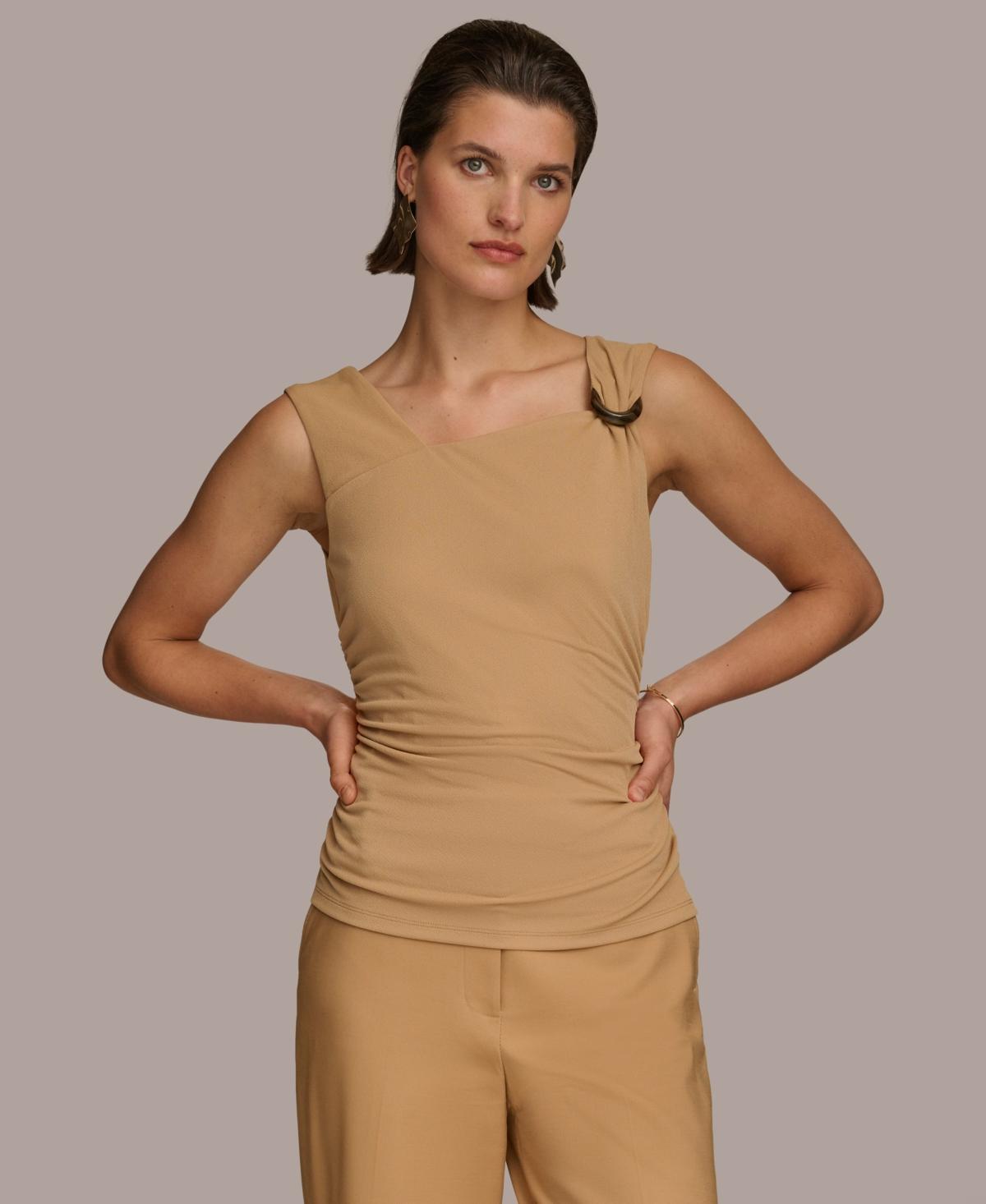 Donna Karan Womens Asymmetrical-Neck Tortoise-Detail Top product image