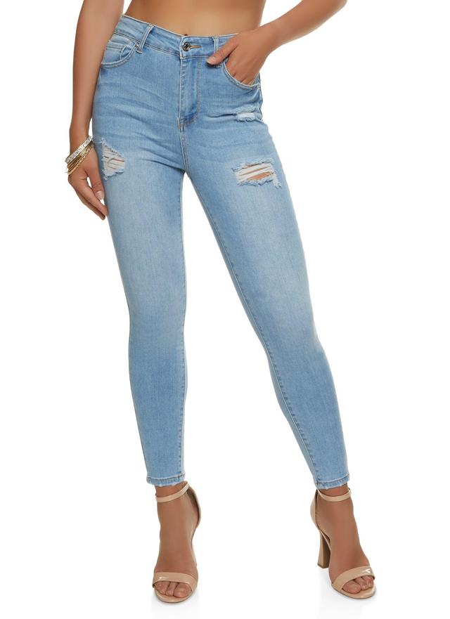 Womens WAX Basic Distressed High Waist Skinny Jeans Product Image