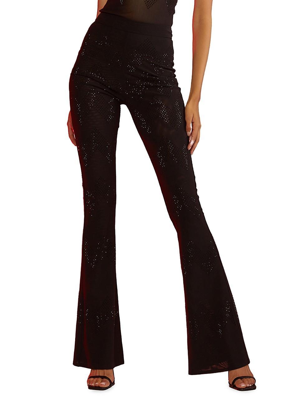 Womens Crystal Mesh Pull-On Flare Pants Product Image