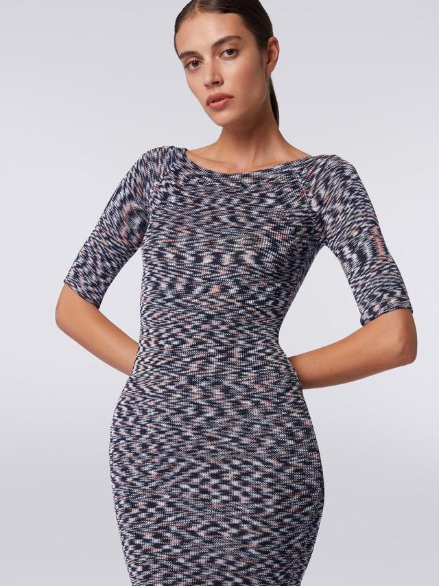 Short-sleeved minidress in slub viscose blend Blue | Missoni Product Image