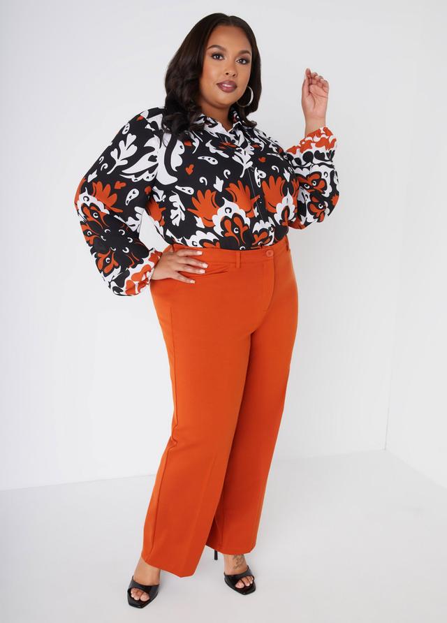 Plus Size High Rise Straight Leg Trousers Ashley Stewart Product Image