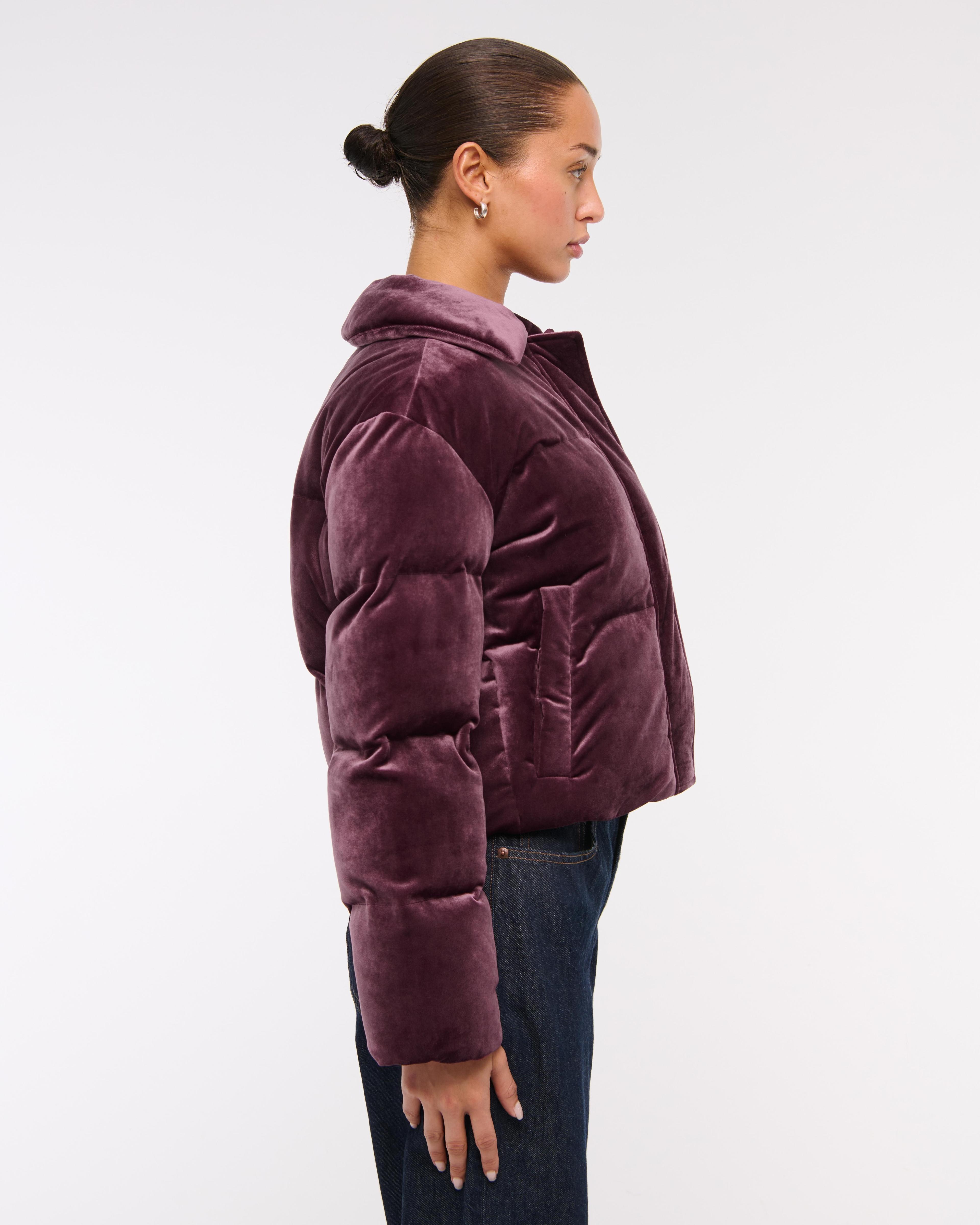 Cropped Velvet Puffer Coat Product Image