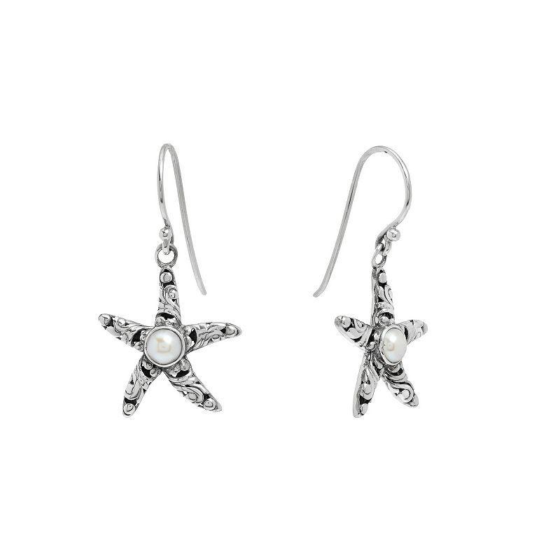 Athra NJ Inc Sterling Silver Freshwater Cultured Pearl Starfish Drop Earrings, Womens Product Image