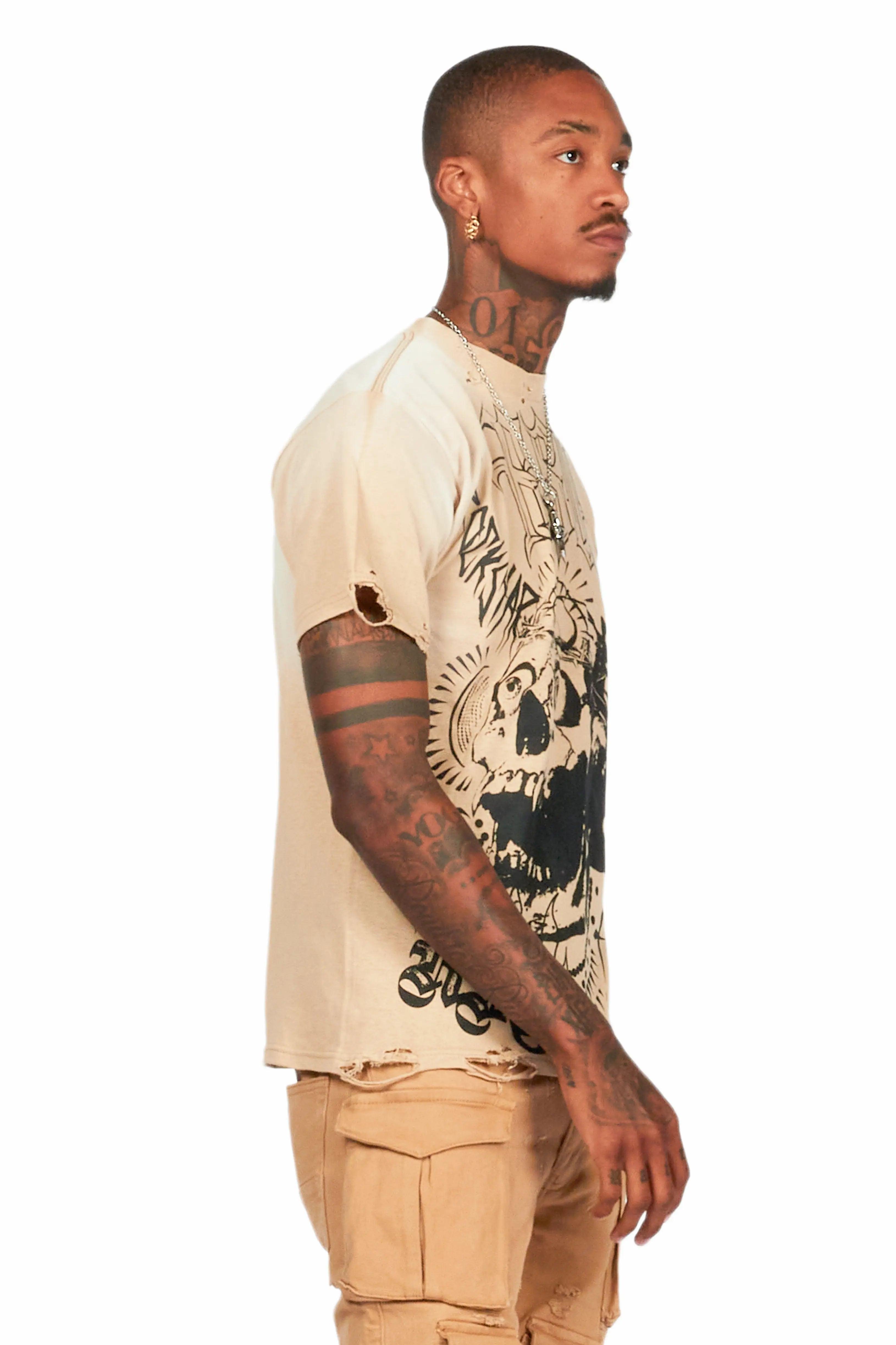 Fein Beige Oversized Graphic T-Shirt Male Product Image