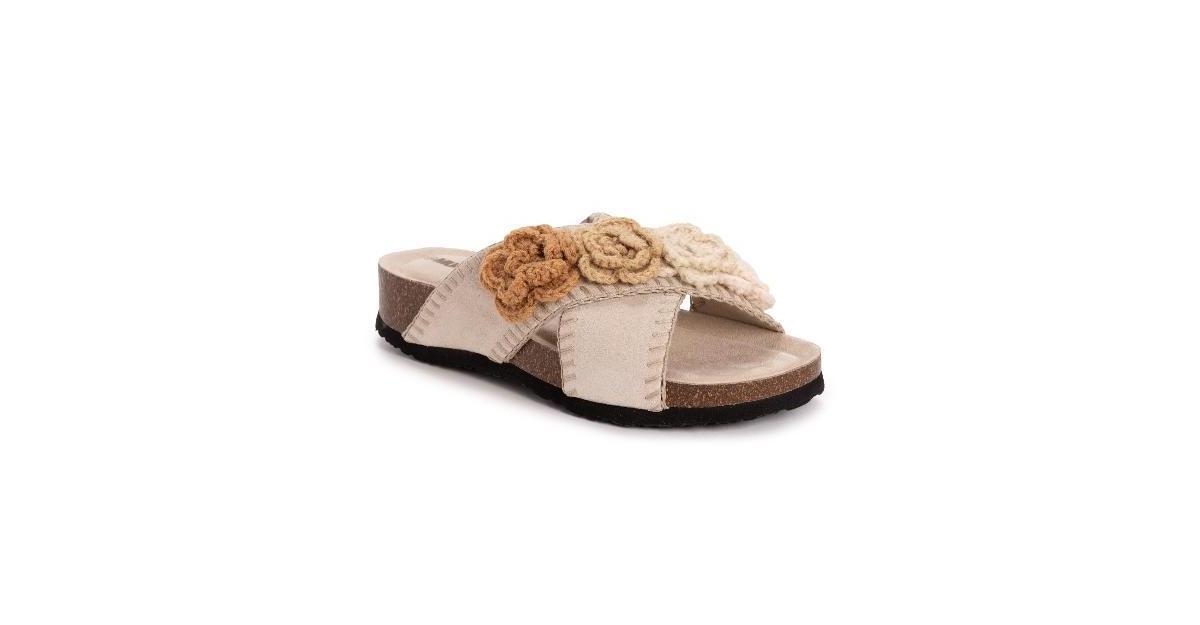 MUK LUKS Penelope Womens Suede Floral Slide Sandals Product Image