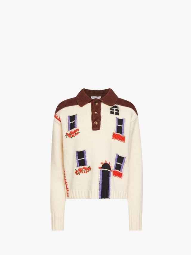 HOUSE' INTARSIA POLO SWEATER in neutrals | JW Anderson US  Product Image