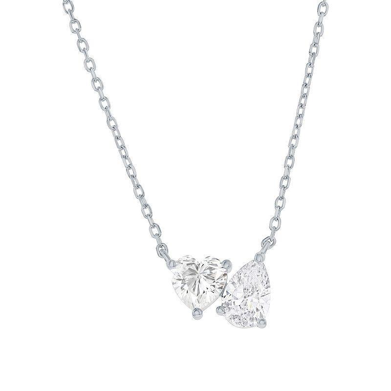 Argento Bella Heart & Pear Shaped Cubic Zirconia Pendant Necklace, Womens Sterling Product Image