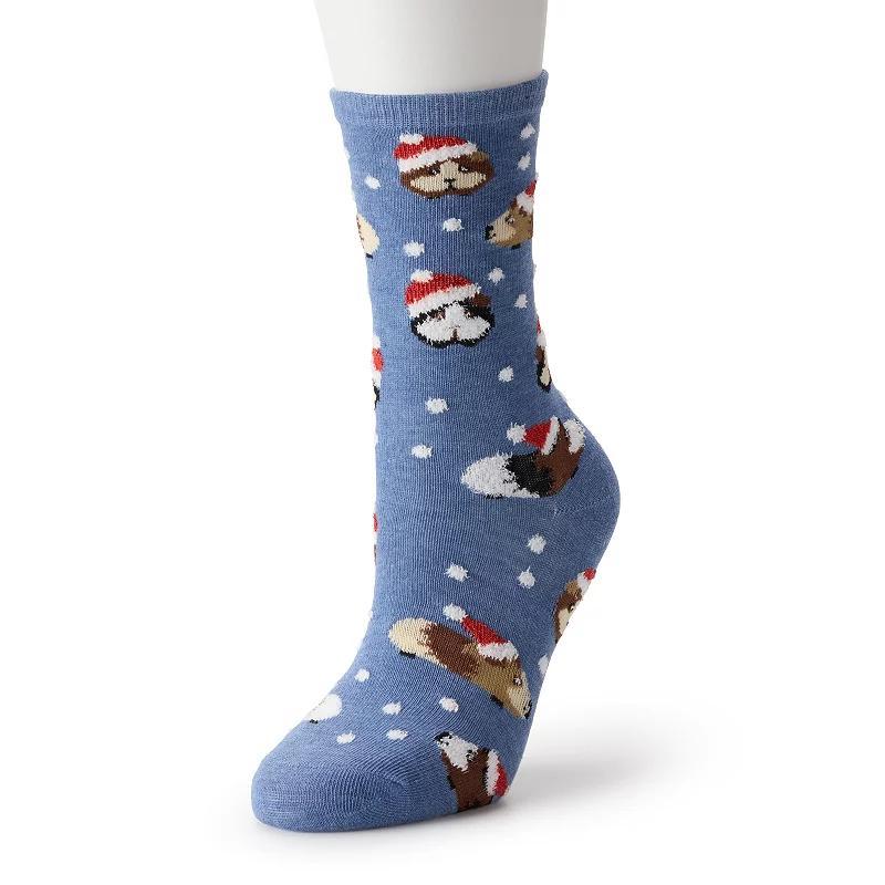 Womens Shine Holiday Critter Crew Socks Blue Product Image