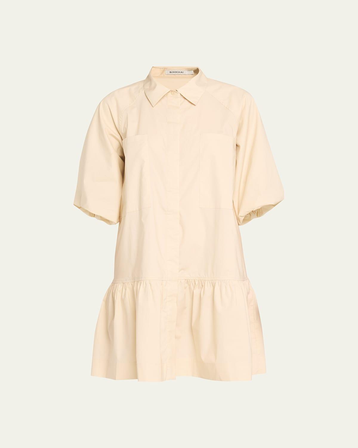 Crissy Puff-Sleeve Cotton Poplin Mini Shirtdress Product Image