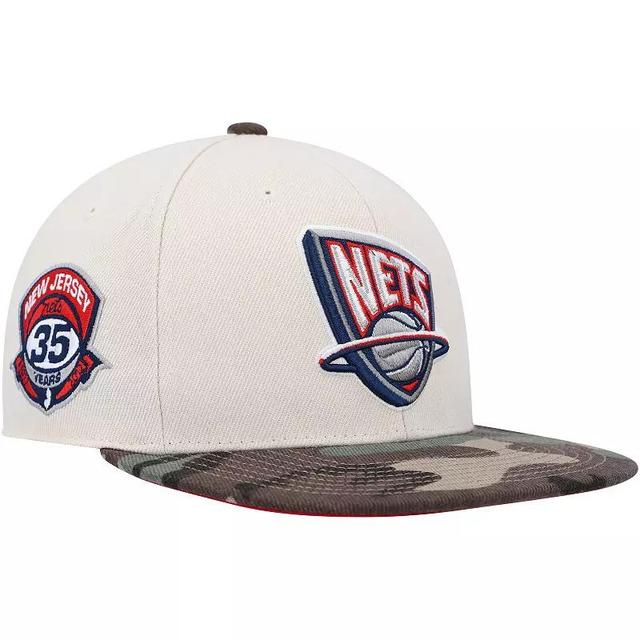 Mens Mitchell & Ness Cream/Camo New Jersey Nets Hardwood Classics 35th Anniversary Off White Camo Fitted Hat Product Image