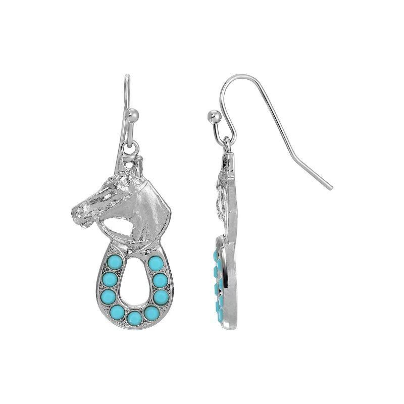 1928 Silver Tone Simulated Turquoise Horseshoe Earrings, Womens, Turquoise/Blue Product Image