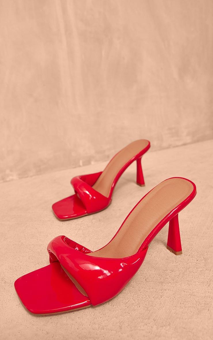 Red Asymmetric Padded Strap Heeled Mules Product Image