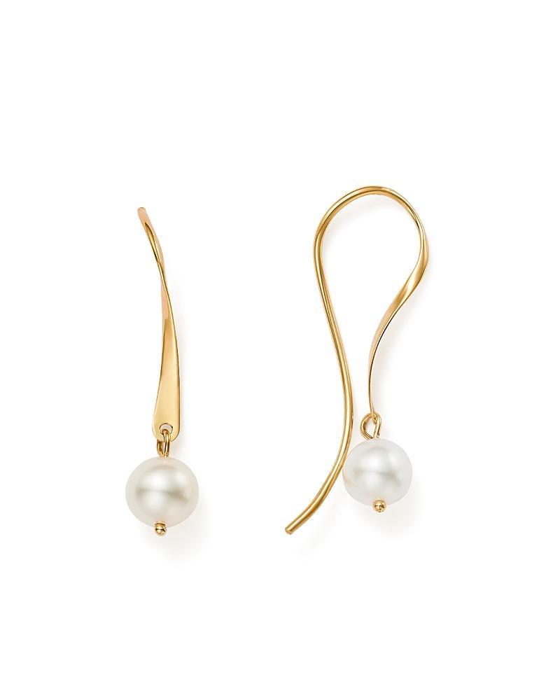 Pearl (6 mm) Drop Threader Earrings Set in 14k Gold Product Image