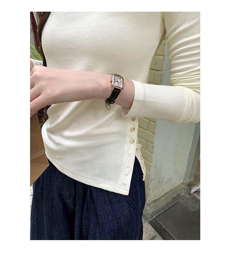 Long-Sleeve Crewneck Plain Top Product Image