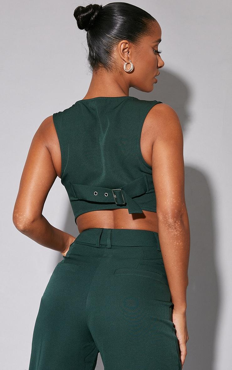 Dark Green Woven Belted Back Detail Suit Vest Top Product Image