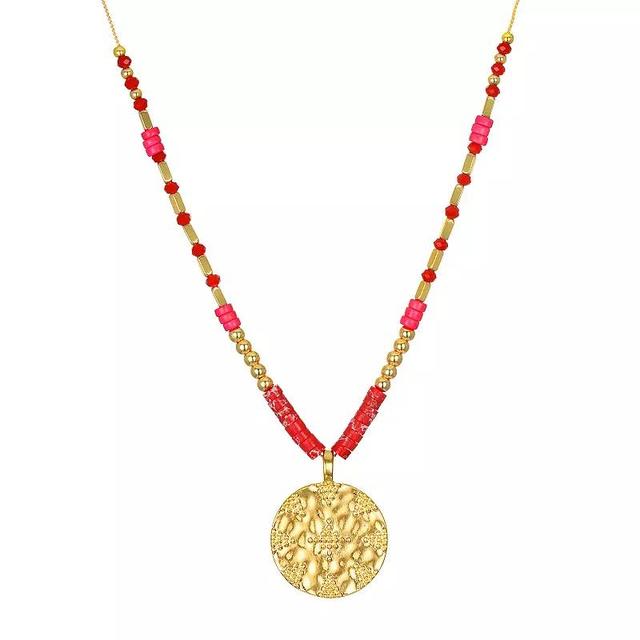 Emberly Gold Tone Long Coin Beaded Necklace, Womens, Pink Product Image