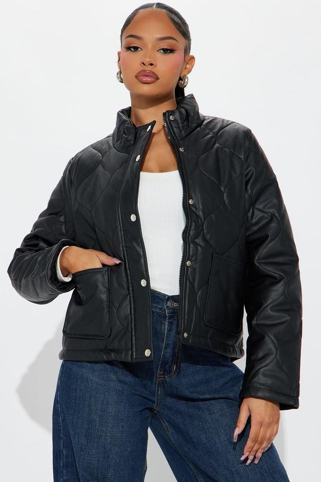 Lana Quilted Faux Leather Jacket - Black Product Image