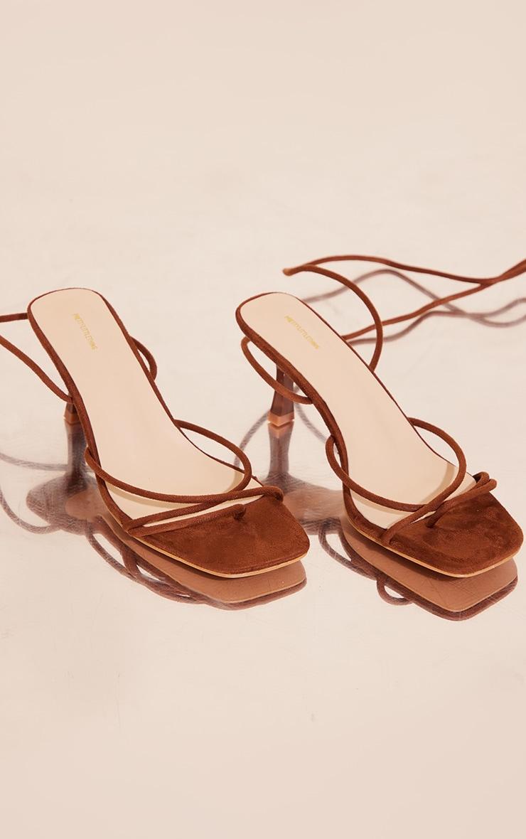 Tan Wide Fit Faux Suede Strappy Lace Up Low Heel Sandals Product Image