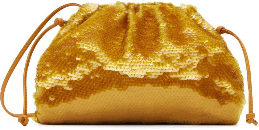 BOTTEGA VENETA Gold Sequinned Pouch In 8539 Honeycomb/ocra Product Image