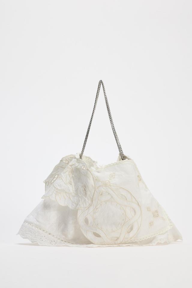 EMBROIDERED MINI BUCKET BAG WITH LACE TRIM Product Image