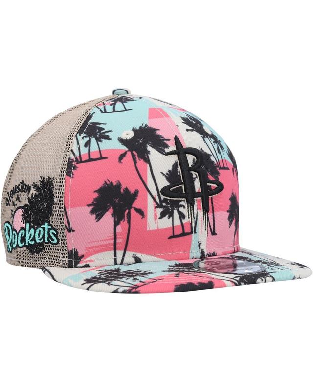 Mens New Era Cream Houston Rockets Palm Trees 9FIFTY Trucker Snapback Hat Product Image