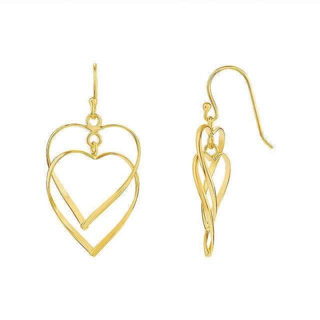 PRIMROSE Sterling Silver Double Heart Drop Earrings, Womens, Yellow Gold Tone Product Image