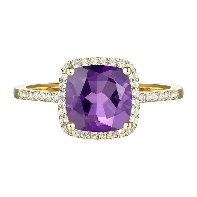 14k Gold Over Silver Amethyst, Lab-Created White Sapphire Solitaire Ring, Womens Gold Tone Product Image